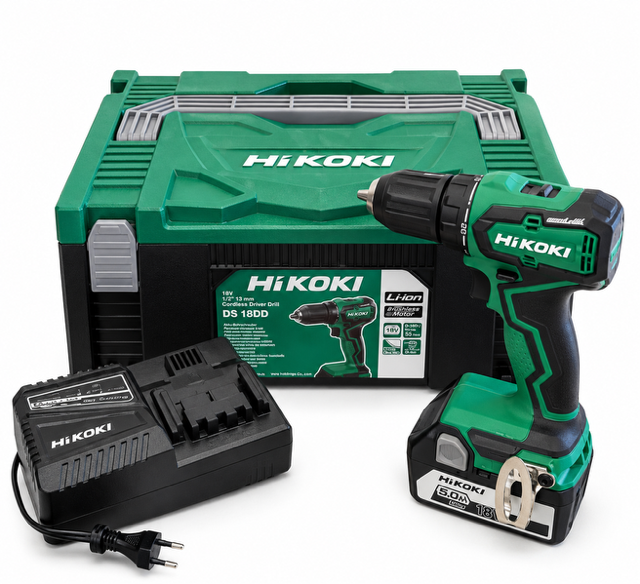 HiKOKI DS18DD – aku vŕtací skrutkovač 18 V, batéria 5,0 Ah, nabíjačka a kufor