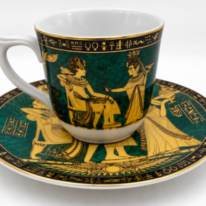 Porcelánová šálka s podšálkou Fathi Mahmoud FM – Egypt, zlatý dekor