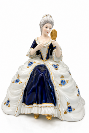 Royal Dux Bohemia – porcelánová figúrka dámy so zrkadielkom, 16 cm